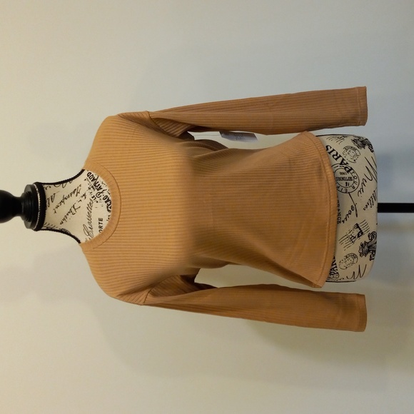 Pumpkin Spice Ribbed Long Sleeve Crewneck Top Relaxed Minimalist Slouchy Active - Picture 3 of 14